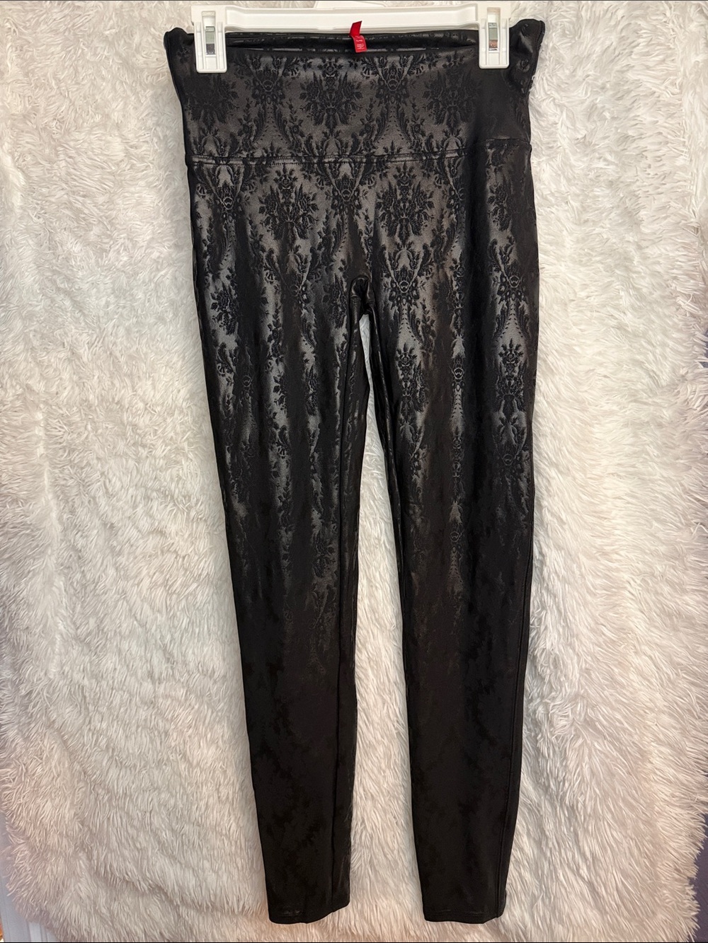 SPANX Black Jacquard-Pattern High-Rise Leggings